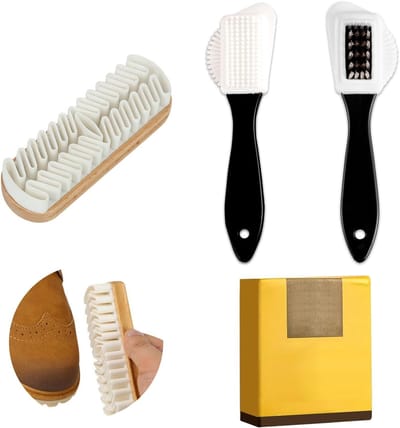 Suède borstelset voor schoenen - 2 vierkante borstels, 1 gum en reiniger voor suède en nubuck, onderhoud en verzorging