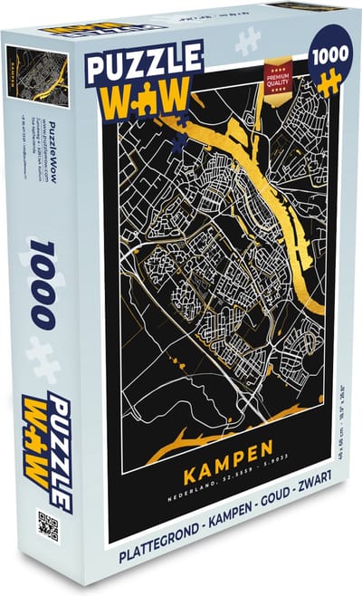 Puzzel Plattegrond - Kampen - Goud - Zwart - Legpuzzel - Puzzel 1000 stukjes volwassenen - Stadskaart