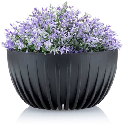 HowHomely Stripped Eco Serie - Bloempot - Zwart - Gerecycled