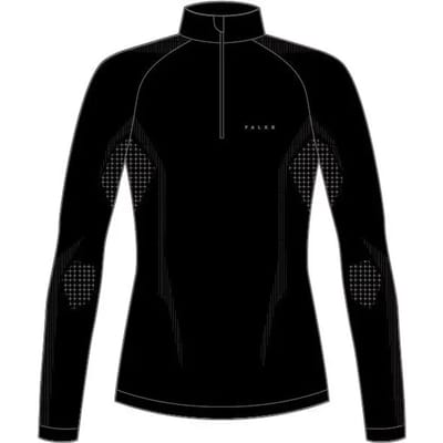 FALKE Wool-Tech Zip Neck sneldrogend wol functioneel functioneel shirt met lange mouwen dames zwart - maat XS