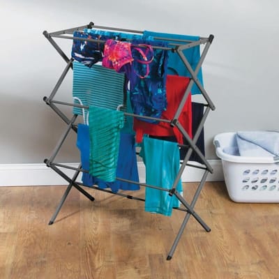Groot vrijstaand droogrek voor kleding - verticale opslag - inklapbaar - donkergrijs