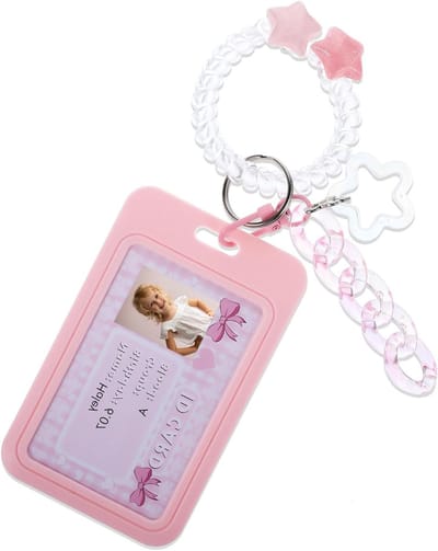 Kpop Acryl Fotokaart Houder, Fotokaart Display Frame en Organizer met Sleutelhanger en Hartbedel voor Tafeldecoratie (Roze)
