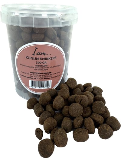 Hondensnack I AM Konijn Knikkers - Gezonde Beloning 300 Gr - Tussendoortje met 28% Vers Konijn