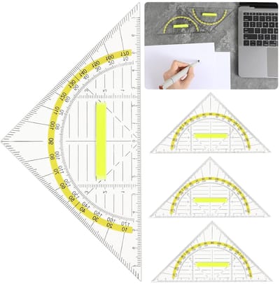 4 stuks multifunctionele driehoekige liniaal met handvat, plastic driehoek liniaal gradenboog geometrie set transparante set vierkante opstellen liniaal voor architecteurs ontwerpers
