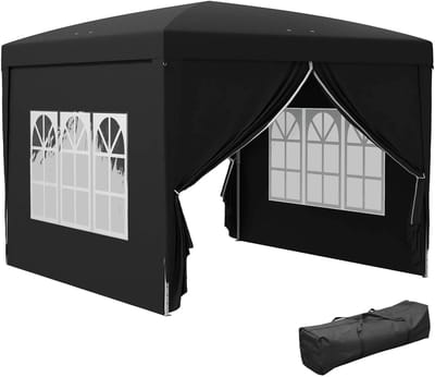 Partytent opvouwbaar - Paviljoen -3 x 3 m - Easy up - Waterdicht - met Zijwanden - Weerbestendig - Zwart