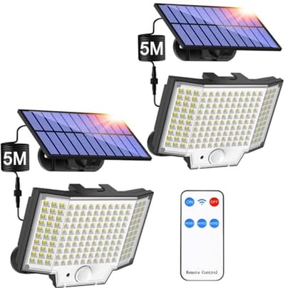 Zonne-energie Buitenlamp met Sensor - 2 Stuks, IP65, 270 Graden, 3 Modi voor Tuin, Veranda en Garage