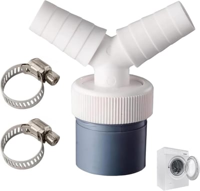 Afvoeradapter voor wasmachine en vaatwasser, 3 stuks Y-adapter met dubbele aansluiting, ideaal voor droger en wasmachine, wit en blauw