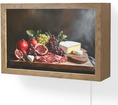 Wandlamp 30x20 cm - Oplaadbaar - Borrelplank - Stilleven - Vintage - Wandlampen binnen woonkamer - Slaapkamer lamp met kabel - Decoratieve nachtlamp - Vloerlamp snoer