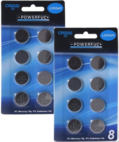 Powerful knoopcel batterijen - CR2032 - 16x stuks - rekenmachine - horloge - afstandsbediening
