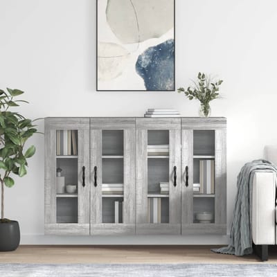 vidaXL - Hangkasten - 2 - st - bewerkt - hout - grijs - sonoma - eikenkleurig