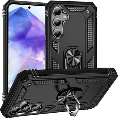 Hoesje geschikt voor Samsung Galaxy A55 hoes met Ringhouder Armor dubble laag - Zwart