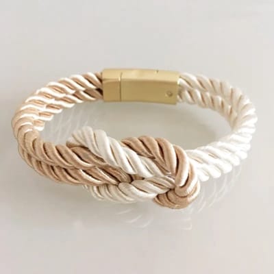 Walletstreet Yin Yang Armband – Gevlochten touw en RVS - Armbandje 19 cm Goudkleurig/Wit-voor mannen en vrouwen-Kerstcadeau-Ideale geschenk