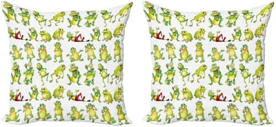 ABAKUHAUS Kussenhoes Set van 2x50x50 cm – Dubbelzijdig bedrukt – Kikkerprint Groen, Geel en Rood