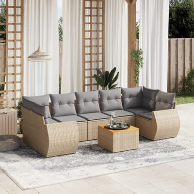 vidaXL - 8-delige - Loungeset - met - kussens - poly - rattan - beige