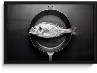 Poster in lijst - Fotolijst 60x40 cm - Posters - Pan - Vis - Zwart - Wit - Posterlijst zwart - Decoratie - Wanddecoratie woonkamer - Muurdecoratie slaapkamer