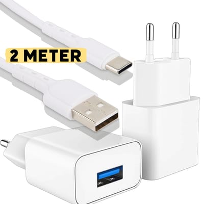 1A USB Lader met USB C Kabel 2 Meter - 5 Watt - Voor A14, A54, A53, A13, A23, A24, A25 - Veilig Opladen