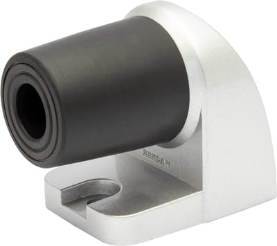 Vloer deurstopper - 60 x 38 x 50 mm zamakspuitgietwerk in alu-look thermoplastische rubberbuffer zwart voor schroefbevestiging incl. bevestigingsmateriaal - 15500011