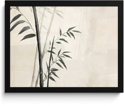 Poster in lijst - Fotolijst 40x30 cm - Posters - Japandi - Bamboe - Beige - Posterlijst zwart - Decoratie - Wanddecoratie woonkamer - Muurdecoratie slaapkamer