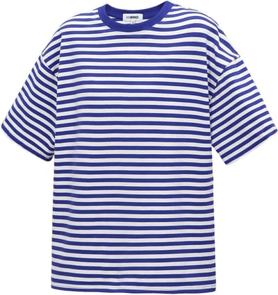 Colorful Striped Tee – Casual Shirt met Korte Mouwen – Comfortabele Top voor Dagelijks Gebruik - Blauw - Maat S