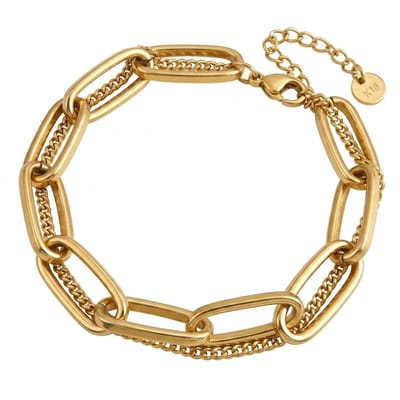Goudkleurige schakel armband voor dames – armband met brede ovale schakels – verstelbare armband van staal