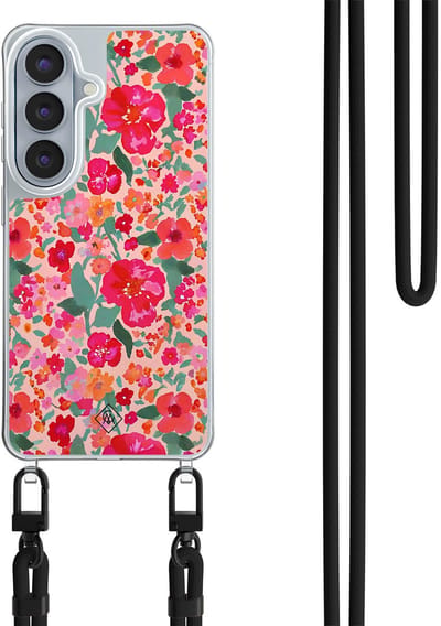 Casimoda® hoesje met zwart koord - Geschikt voor Samsung S26 - Multi Flowers - Afneembaar koord - TPU/polycarbonaat - Multi