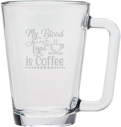 Gegraveerde Koffieglas 26cl My blood type is coffee