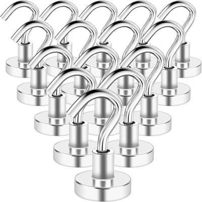 Magnetische haken, 14 stuks extra sterke magneethaken 10 kg supersterke neodymiummagneten met haken, 16 mm neodymiummagneten haken voor keuken, koelkasten, klaslokalen, cruisemagneethaken zilver
