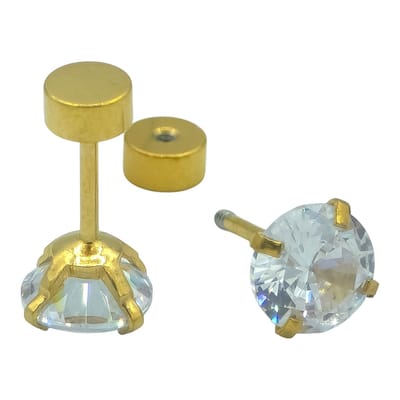 Luxe Gold-plated Dames Oorstekers – 6 mm Briljant geslepen CZ - Hypoallergeen premium verguld staal - Goudkleurige Oorbellen