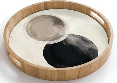 Dienblad rond 40x40 cm - Schootdienblad hout - Cirkels - Vorm - Beige - Abstract - Borrelplank rechthoek - Plateau houten dienbladen
