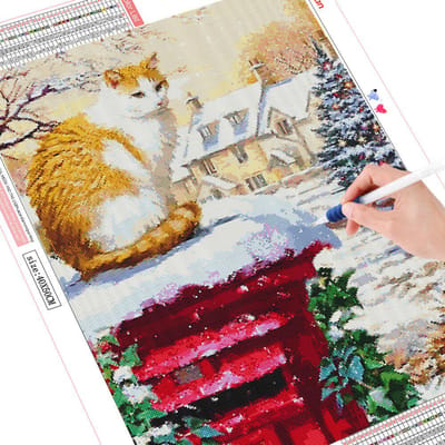 Diamant schilderij kat volledige ronde boor 5D diamant mozaïek steentjes foto's dier sneeuw knutselset huisdecoratie Full Square 20X30CM