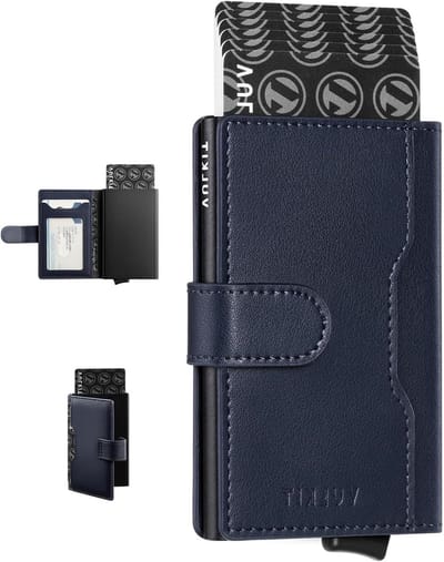 Slimme Leren Portemonnee voor Mannen met RFID Bescherming, 3 Kaartsleuven en ID Venster, Navy Blauw
