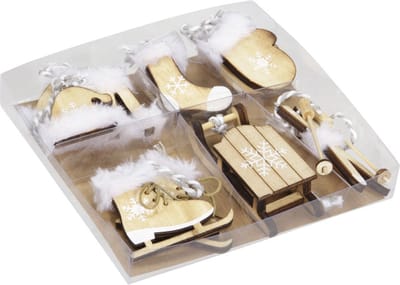 6x stuks houten kersthangers bruin wintersport thema kerstboomversiering - Kerstversiering kerstornamenten