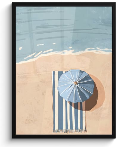 Poster in lijst - Fotolijst 50x70 cm - Posters - Strandlaken - Strepen - Parasol - Strand - Posterlijst zwart - Decoratie - Wanddecoratie woonkamer - Muurdecoratie slaapkamer