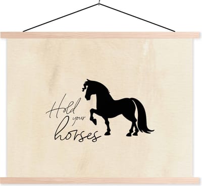 Posterhanger incl. Poster 120x90 cm - Schoolplaat - Quotes - Spreuken - Paarden - Hold your horses - Textielposter - Blanke latten