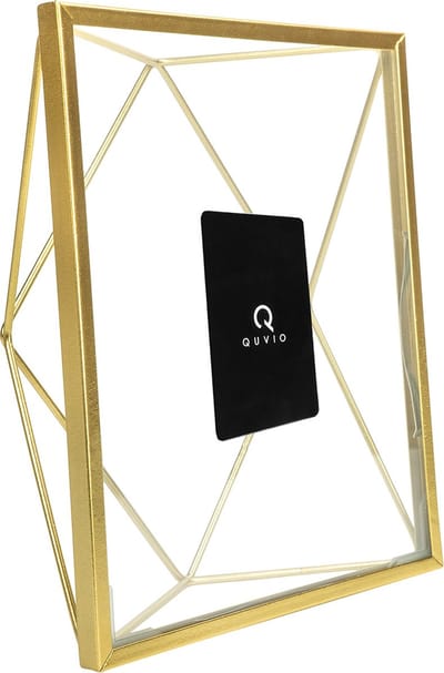 QUVIO Fotolijst - Fotoalbum - Fotoboek - Foto - Fotokader - Fotolijstje voor 1 - Fotolijsten - Fotohouder - Woonaccessoires  - Staand - Staal - Hexagon - 17,5 x 23 cm (bxh) - Goud