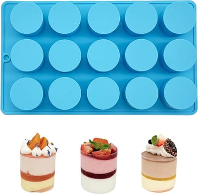 Siliconen vorm voor chocolade, muffins en pudding - Cilindrisch, 15 holtes, 3,2 cm - Geschikt voor kleine cake - Blauw