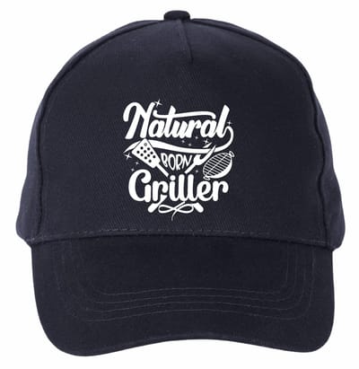 Mijncadeautje - 5 panel - Cap - Verstelbaar - Pet van 100% dik geborsteld katoen- unisex - opdruk wit - Natural Born Griller - navy blauw