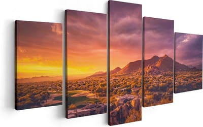 Artaza Canvas Schilderij Vijfluik Woestijn Landschap Met Zonsondergang  - 100x50 - Foto Op Canvas - Canvas Print