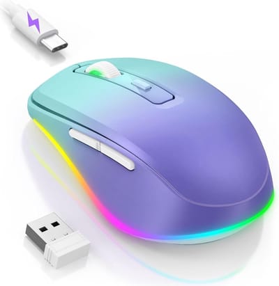 StayPowered Draadloze LED Muis - Stijlvol & Stil met Muisbeweger - Oplaadbaar - 4 Instelbare DPI-niveaus - Plug & Speel - Universele Compatibiliteit - Compact & Efficiënt - Teal & Paars - Levering Sneller dan Aangegeven!