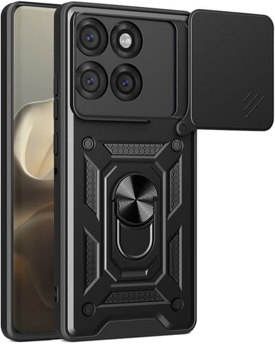 MobyDefend Hoesje - Geschikt voor Motorola Edge 60 Pro - Pantsercase Met Draaibare Ring - Zwart