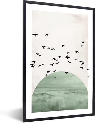 FrameYourWall® - Fotolijst met poster 40x60 - Vogels - Groen - Abstract - Modern - Fotokader van hout - Kaders en lijsten - Houten fotolijstje - Wissellijst voor muurposter - Picture en photo frame - Posterlijst - Fotohouder