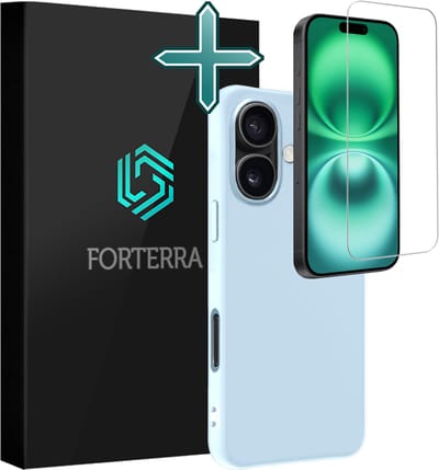 Hoesje Met Screenprotector - Geschikt voor Apple iPhone 16 - Sterk & Shockproof - Telefoon Hoes - Back Cover - Siliconen Case - Lichtblauw