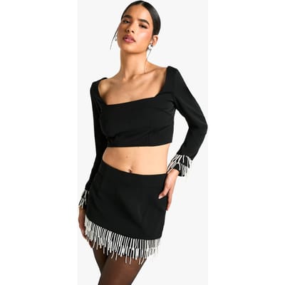boohoo Dames Pearl Trim Detail Mini Skirt | Zwart | Maat: 34