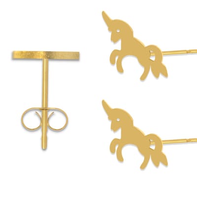 Oorbellen met Hanger Eenhoorn - Roestvrij Staal - Goudkleurig - Cadeau Sieraad op Kaartje - Pax Amare