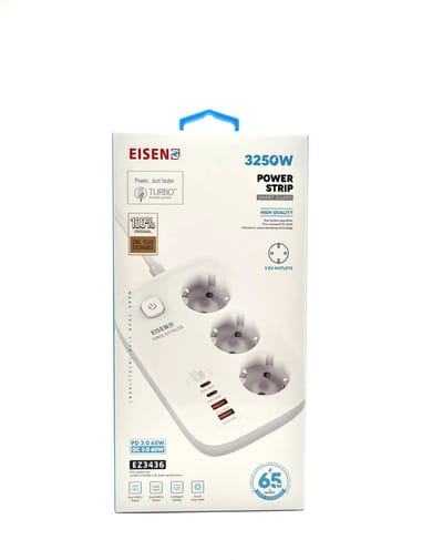 Eisenz EZ3436 Stekkerdoos met USB - Schakelbare Multifunctionele 3 Stopcontacten en 2 USB-ingangen - 2 type-c ingangen 65W Ook geschikt om telefoons op te laden