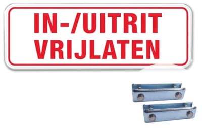Bord In-/ Uitrit Vrijlaten - Weerbestendig Aluminium - 40x15 cm - Bevestiging: Met hekbeugels (voor spijlen- of gaashek)