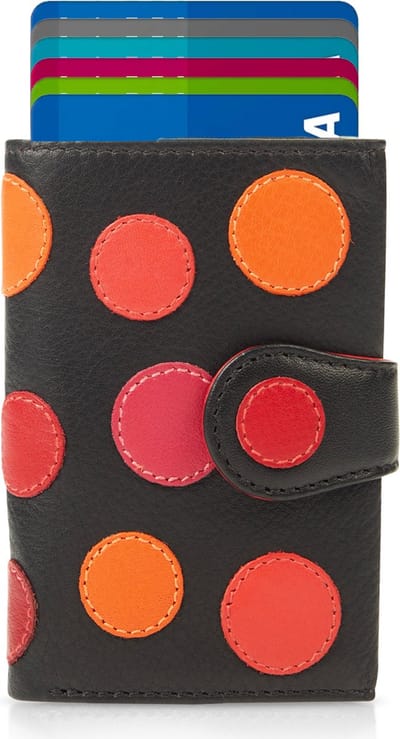 Visconti Leren Pasjeshouder - Kaarthouder voor mannen en vrouwen - Portemonnee RFID - Zwart Berry (P6)