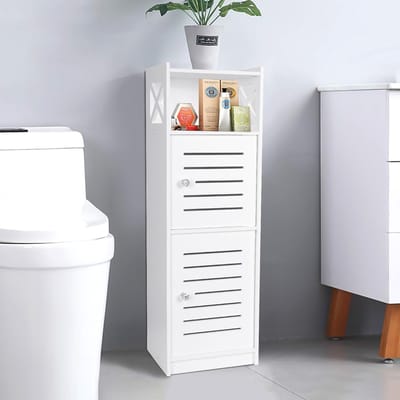 Dailygoods- Vloerkast Vrijstaand - Opbergkast met Deur - Opbergkast voor Toiletpapier - Compacte Opbergoplossing - Vier Lagen - Slim Ontwerp voor Kleine Ruimtes