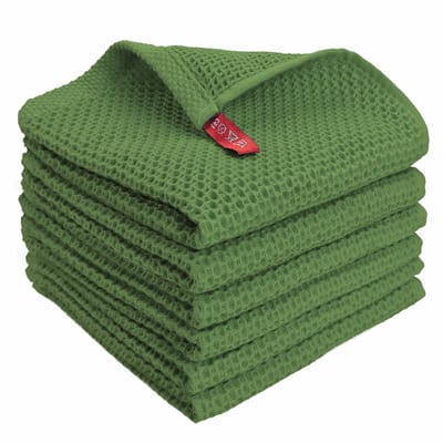 Set van 6 - vaatdoeken - schuursponsjes - katoen - handdoeken - verdikte vaatdoeken - keukendoeken met rasterwerk - 30 x 30 cm - ultrazacht - absorberend en snel drogend - keukendoeken - olijfgroen