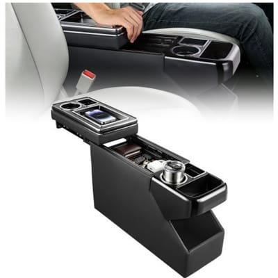 VEVOR middenconsole tussen de stoelen 510 x 180 x 355 mm gereedschapsorganizer voor pick-ups, minivans en SUV's, met schuifdeksel, bekerhouders, meerdere opbergvakken en een elegant zwart oppervlak.